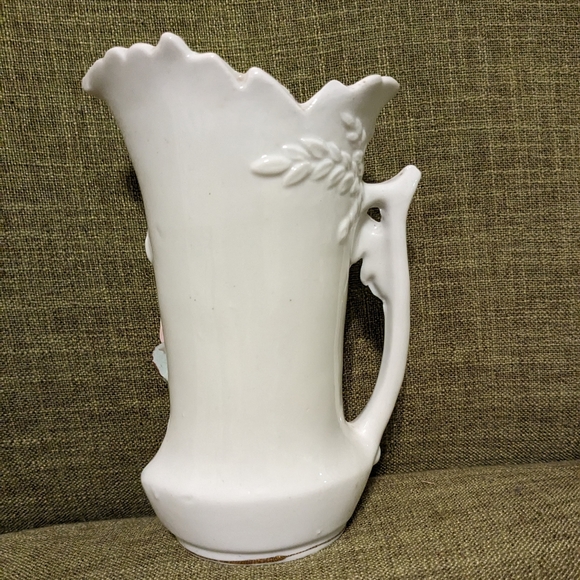 Wales Vintage Creamer/Pitcher Porcelain White W/ Raised Pink Roses Gold Trim - Picture 3 of 5